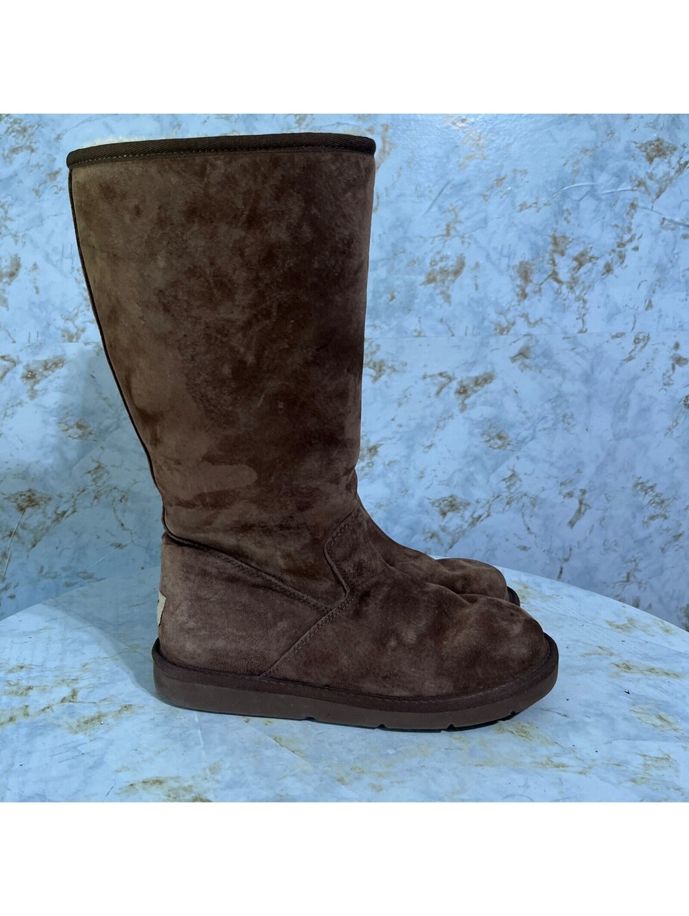UGG Tall Womens Size 7M Shoes Brown Suede Zip Up Fur Lined Classic Comfort Boots